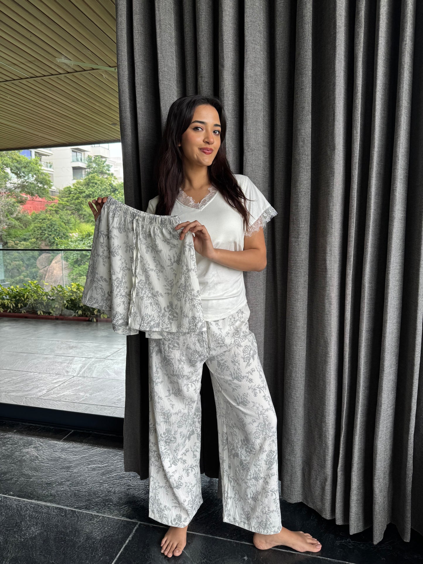 Rabia Padded 3-piece Sleepwear (Top, Shorts & pants)