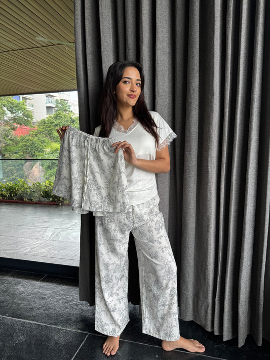 Rabia Padded 3-piece Sleepwear (Top, Shorts & pants)